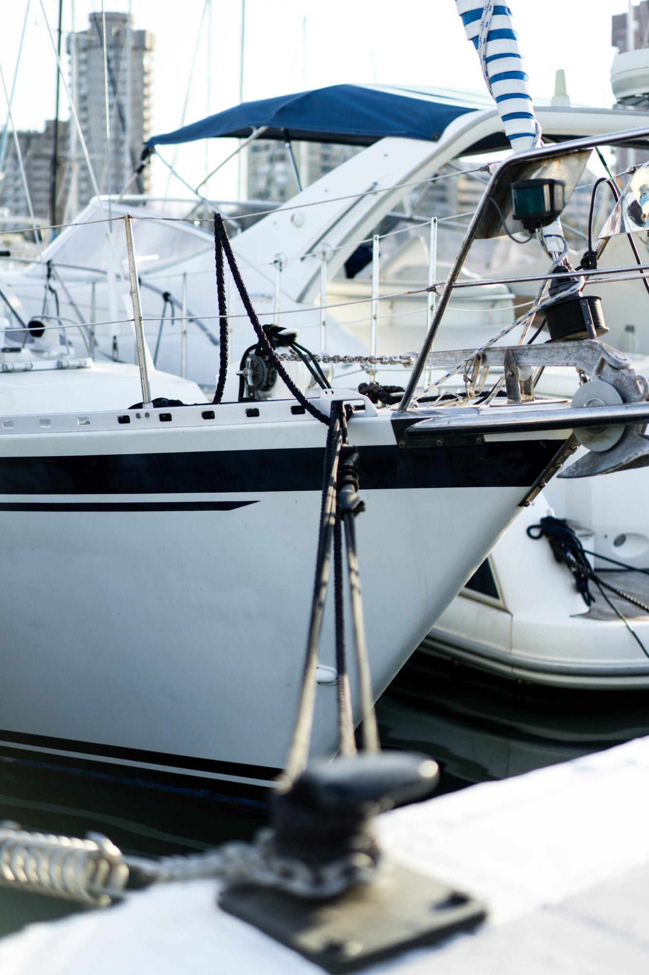 Boat bow moored in a marina