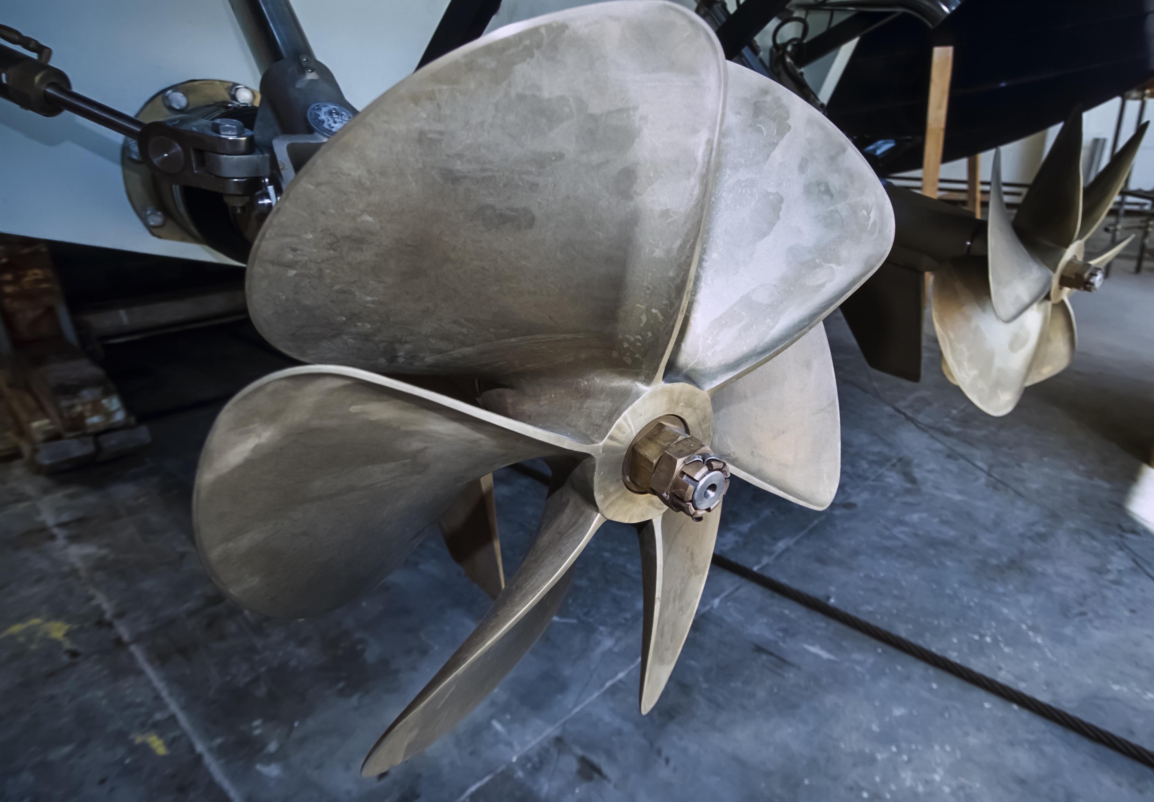 Marine propeller and shaft assembly in dry dock